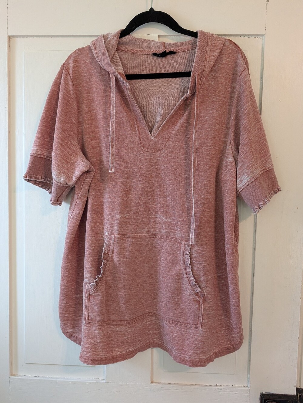 Jane & Delancy Dusty Rose Short Sleeve Top w/ Hoodie & Kangaroo Pocket- 1X